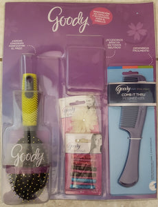 Goody Purple Comb, Yellow Everyday Styling Hair Brush, and Hair Accessories Complete Set