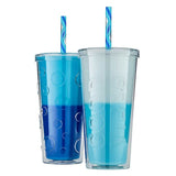 Parker Lane Color Changing Double Wall Straw Tumblers, Set of 2 Blue, 22 oz.