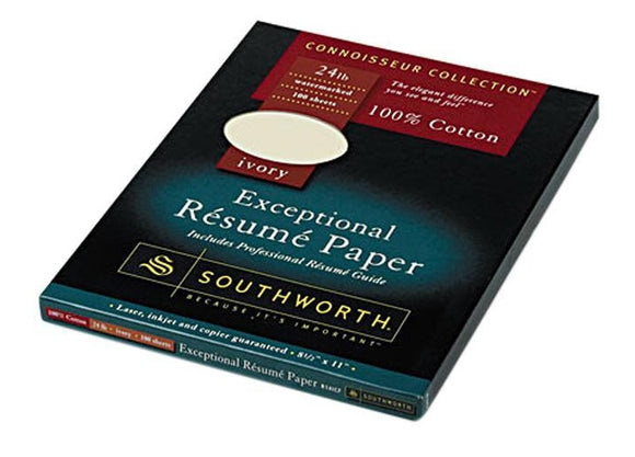 Southworth Connoisseur Collection Exceptional Resume Paper, ivory, 24lb, 100 sheets, 8 1/2
